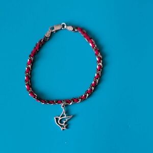 Sterling Silver Red Thread Kabbalah Bracelet with Bird Charm
